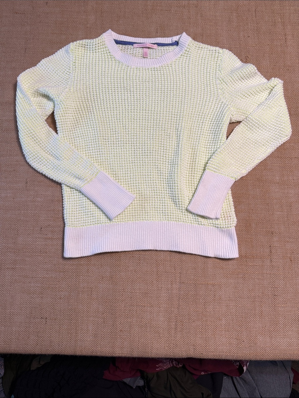 Victoria's Secret Pale neon green Crewneck Sweater with Pink Trim